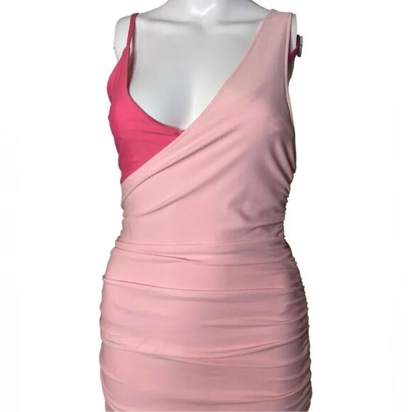 Tiger Mist Jacintha Overlapping Bodycon Mini Dress Pink Size Medium - Picture 2 of 5